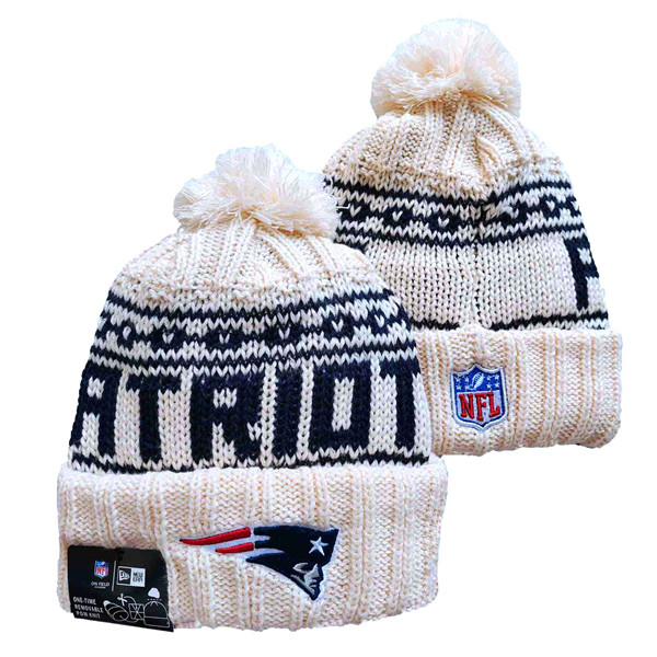 Patriots Team Logo Pom Cuffed White Knit Hat YD