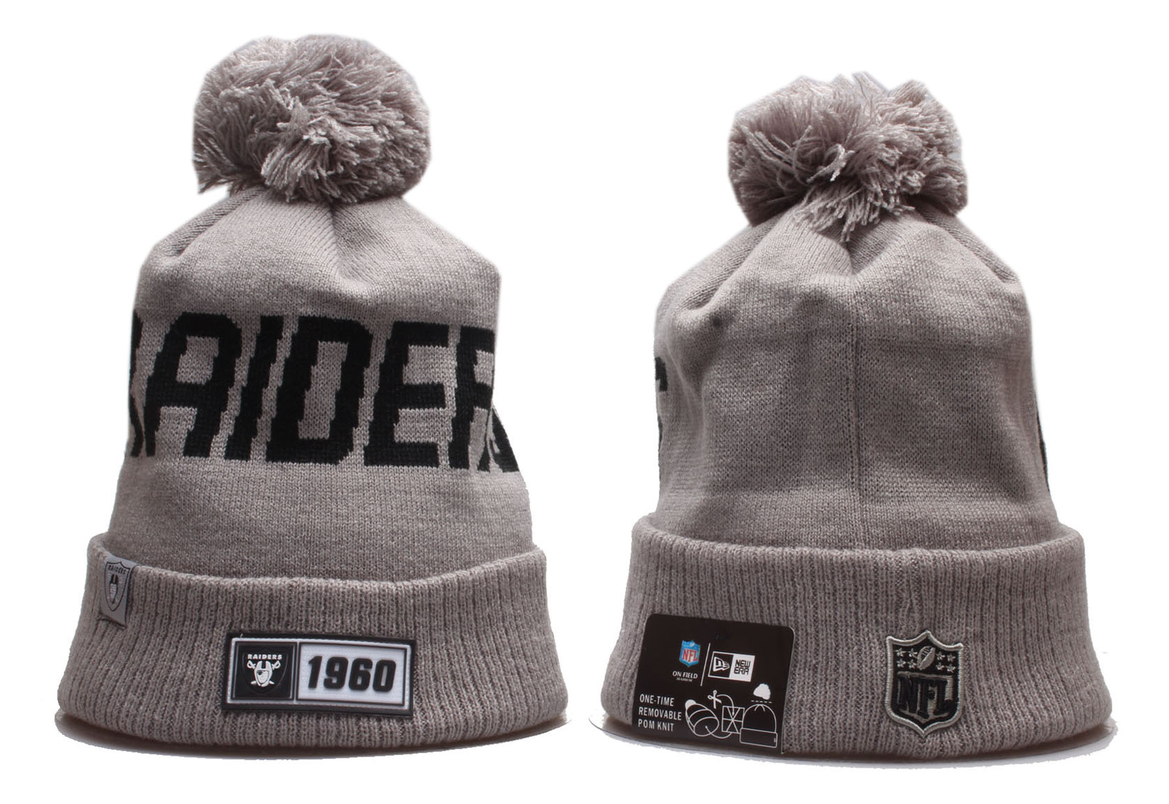 Raiders Team Logo Gray Cuffed Pom Knit Hat YP