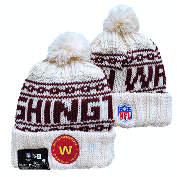 Washington Team Logo Pom Cuffed White Knit Hat YD