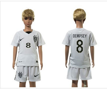 USA #8 Dempsey White Home Kid Soccer Country Jersey