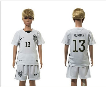 USA #13 Morgan White Home Kid Soccer Country Jersey