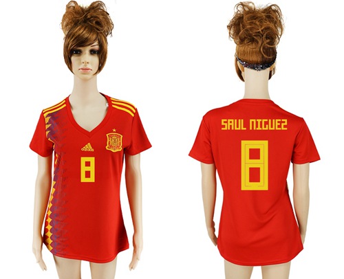 Women's Spain #8 Saul Niguez Red Home Soccer Country Jersey