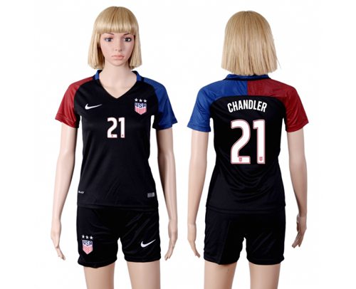 Women's USA #21 Chandler Away(Three Star) Soccer Country Jersey