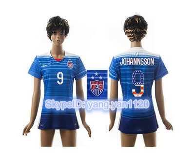 Women's USA #9 Johannsson Three Star Independence Day Away Soccer Country Jersey