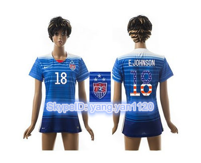 Women's USA #18 E.Johnson Three Star Independence Day Away Soccer Country Jersey