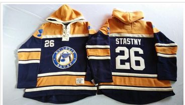 St.Louis Blues #26 Paul Stastny Navy Blue Gold Sawyer Hooded Sweatshirt Stitched NHL Jersey