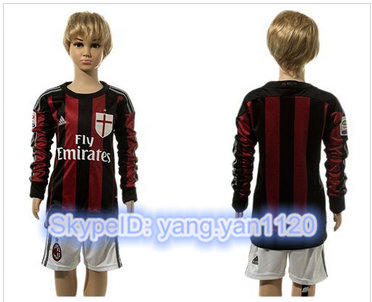 AC Milan Blank Home Long Sleeves Kid Soccer Club Jersey