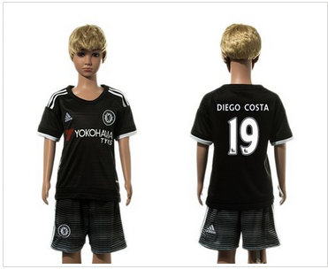 Chelsea #19 Diego Costa Black Kid Soccer Club Jersey