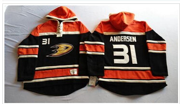 Anaheim Ducks #31 Frederik Andersen Black Sawyer Hooded Sweatshirt Stitched NHL Jersey