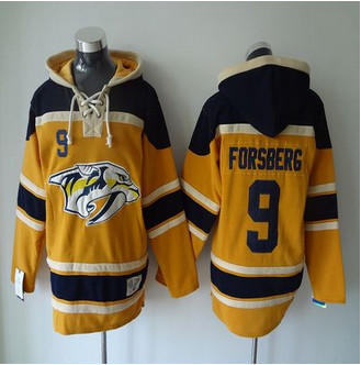 Nashville Predators #9 Filip Forsberg Yellow Sawyer Hooded Sweatshirt Stitched NHL Jersey