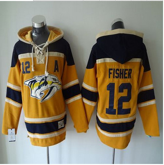 Nashville Predators #12 Mike Fisher Yellow Sawyer Hooded Sweatshirt Stitched NHL Jersey