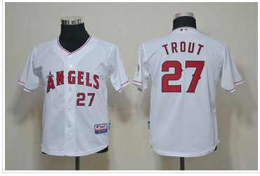 Youth MLB Los Angeles Angels #27 Mike Trout White Cool Base Baseball Jersey