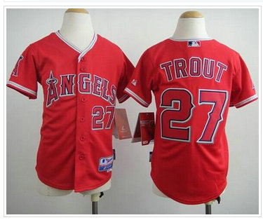 Youth MLB Los Angeles Angels #27 Mike Trout Red Cool Base Baseball Jersey