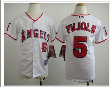 Youth MLB Los Angeles Angels #5 Albert Pujols White Baseball Jersey