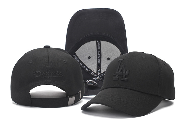 MLB Los Angeles Dodgers Team Logo Black Peaked Adjustable Hat 2