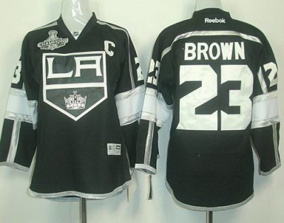 Youth Kids Los Angeles Kings #23 Dustin Brown Black Stanley Cup Finals Champions Patch NHL Jerseys LA Style
