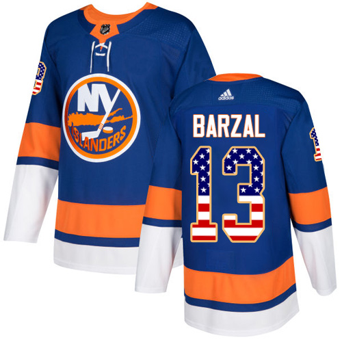 Youth Adidas Islanders #13 Mathew Barzal Royal Blue Home Authentic USA Flag Stitched Youth NHL Jersey