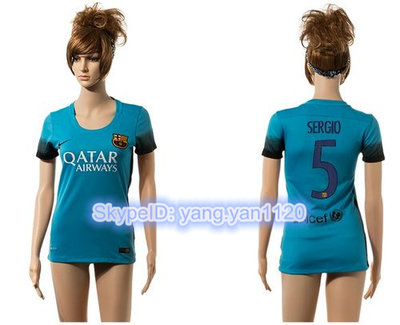 Women's Barcelona #5 Sergio Blue Soccer Club Jersey