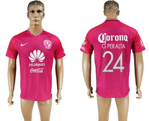America #24 O.Peralta Pink Soccer Club Jersey