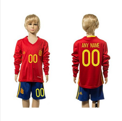 Spain Personalized Home Long Sleeve Kid Soccer Country Jersey
