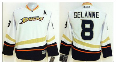 Youth NHL Anaheim Ducks #8 Teemu Selanne White Stitched NHL Jersey