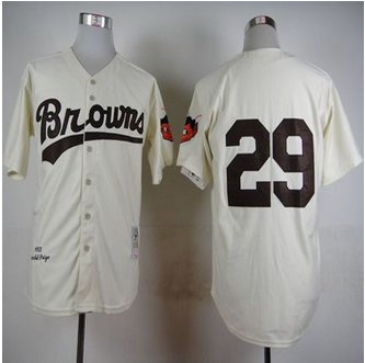 Mitchell And Ness 1953 St. Louis Browns #29 Satchel Paige Cream Throwback Stitched Baseball Jersey