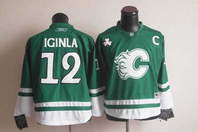 ST PARTYS DAY Calgary Flames 12 Jarome Iginla green Jerseys