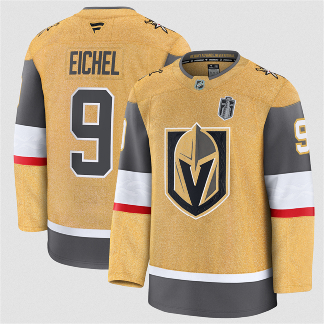 Men's Vegas Golden Knights #9 Jack Eichel Gold 2026 Stanley Cup Final Patch Home Stitched Hockey Jersey